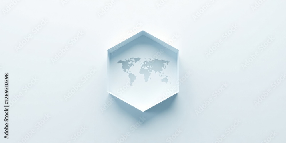 Poster Global Connectivity A World Map Inside a Hexagonal Frame Representing International Collaboration and Communication