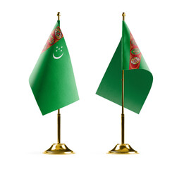Small national flags of the Turkmenistan on a white background