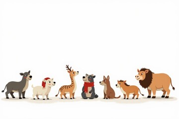 Fototapeta premium Colorful illustration of various animals singing carols together in a festive spirit. Concept highlights animals singing carols, celebrating joy and togetherness during festive seasons.