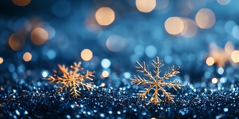 Title:

A magical winter scene unfolds with delicate snowflakes falling against a deep blue backdrop adorned with sparkling bokeh lights creating a festive and enchanting atmosphere perfect for holida