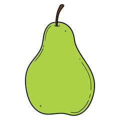 Hand drawn cartoon green pear on white background.