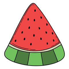 Hand drawn cartoon slice of watermelon on white background.