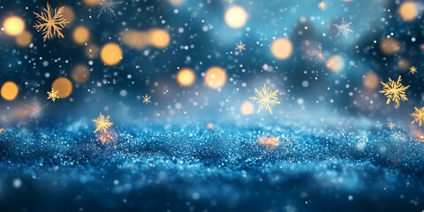 Title:

A magical winter scene unfolds with delicate snowflakes falling against a deep blue backdrop adorned with sparkling bokeh lights creating a festive and enchanting atmosphere perfect for holida