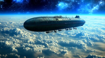 Obraz premium Futuristic Airship Soaring Above Cloudy Planet