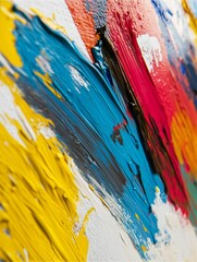 Fototapeta premium Abstract Expressionism: A vibrant interplay of colors, textures and strokes creates a captivating abstract art piece. The bold and dynamic brushstrokes convey energy and emotion.