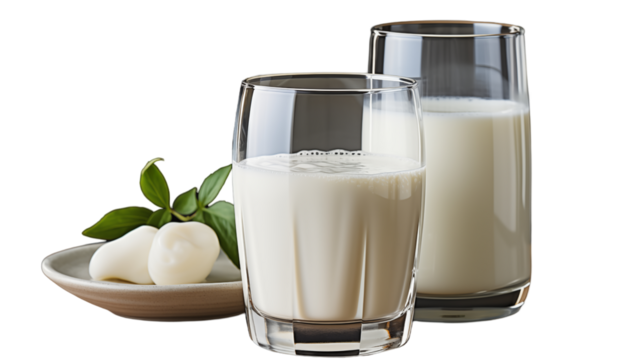 Glasses of Milk Creamy Dairy Beverage, Healthy and Tasty for Food Themes, isolated on transparent background.