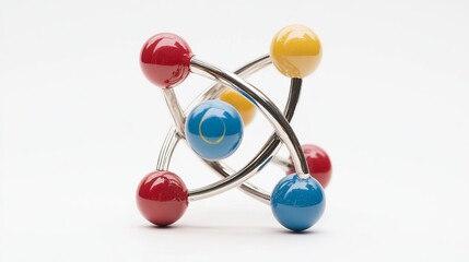 Obraz premium Abstract Colorful Atom Model Science Molecular Structure Physics Chemistry Education Graphic Design Element Illustration Shiny Red Yellow Blue 3d 