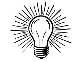 light bulb with rays shine doodle isolated icon, Vector icon, Line art Vector, Doodle Icon