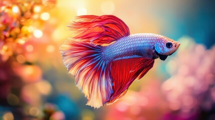 Fototapeta premium Colorful tropical fish swim in an aquarium ,Colorful betta fish swimming elegantly beautiful