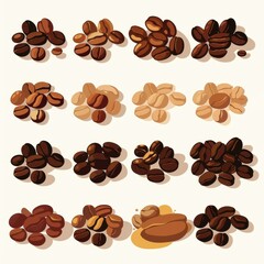 Obraz premium Roasted Coffee Beans Various Shades Roasting Levels Illustration