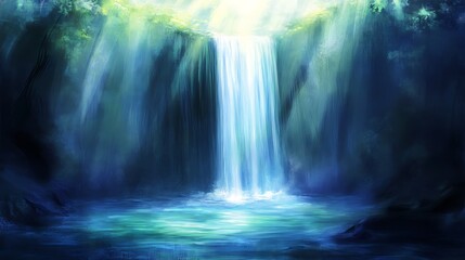 Serene Waterfall Cascading into a Deep Pool