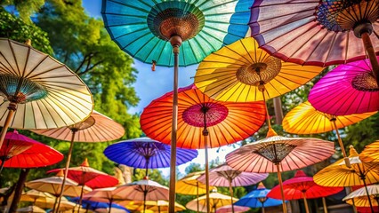 Vibrant Colorful Parasols Outdoor Summer Scene - High-Resolution Stock Photo