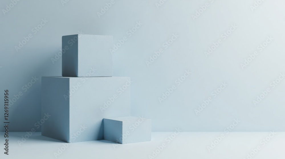 Aufkleber pastel blue cuboid display platform for product presentation and mockups