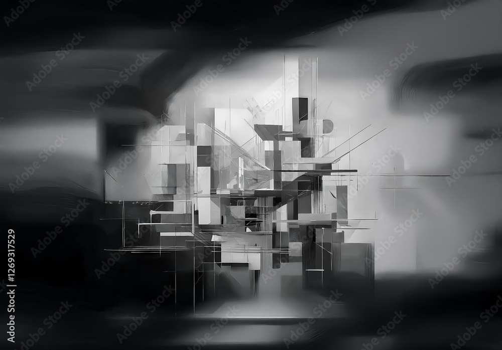 Leinwandbilder abstract geometric forms in black and white, blurry edges suggesting movement and speed. structured 