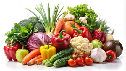 Assortment of Fresh Vegetables on White Background