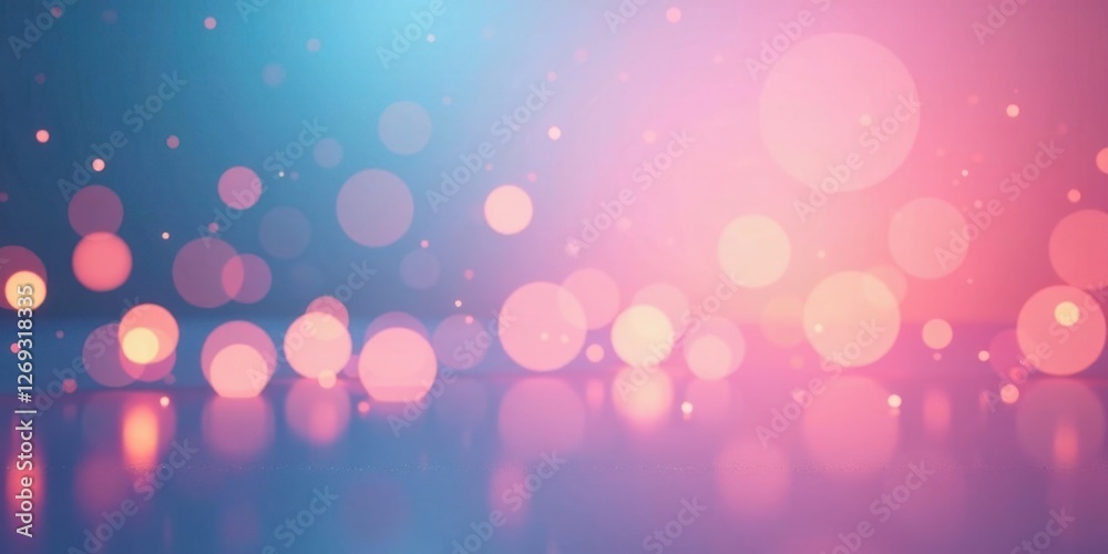 Poster Abstract Pink and Blue Bokeh Background with Soft Glowing Lights and Smooth Surface Reflection