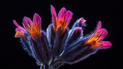 Radiant bloom, A macro image of vibrant desert wildflowers against dark