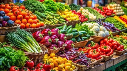 Obraz premium Vibrant Fresh Vegetables at Farmers Market Stall - Colorful Produce Display