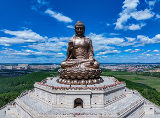 Jinding Giant Buddha landscape in Jilin Dunhua Liudingshan Cultural Tourism area 
