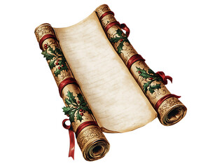 Vintage Christmas parchment scroll icon, clipart on a transparent background