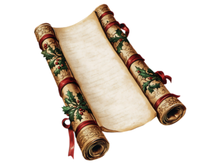 Vintage Christmas parchment scroll icon, clipart on a transparent background