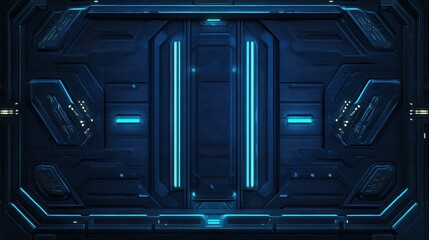 Obraz premium A futuristic abstract dark blue background with a grid-like texture and glowing neon elements.