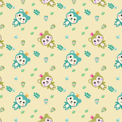 Cartoon Animal and Leaf Pattern with Blue and Green Bears