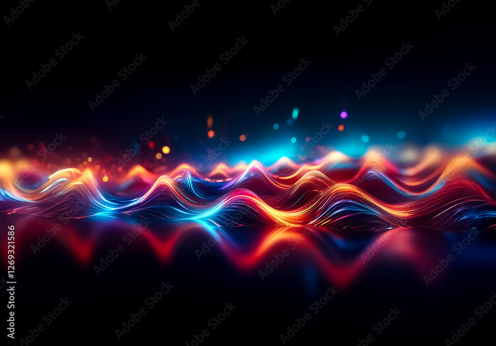 Aufkleber Abstract glowing waves of vibrant colors surge against a dark backdrop, creating a dynamic and modern visual effect.  Illuminated lines flow with energy, radiating light and motion.