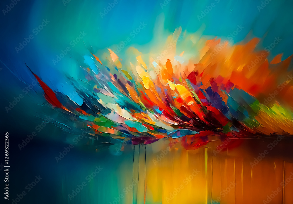 Aufkleber vibrant abstract painting featuring dynamic splashes of colors. a burst of energetic hues creates a 