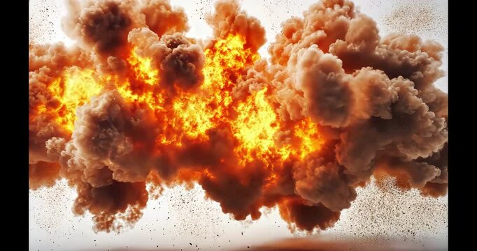 A large orange cloud of smoke with fire in it. The cloud is very large and is in the air