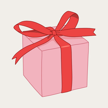 Pink Love Valentines Gift Box With Red Ribbon Isolated