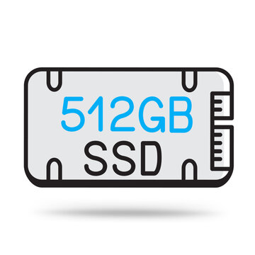 SSD 512GB memory outline icon with shadow on white background