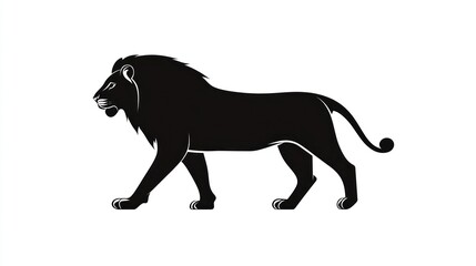 Obraz premium Majestic lion walking, African savanna, white background, logo design