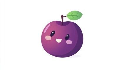 Obraz premium Happy plum cartoon, white background, food illustration, recipe website