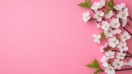 Elegant White Cherry Blossoms on a Soft Pink Background Spring Still Life Floral Arrangement
