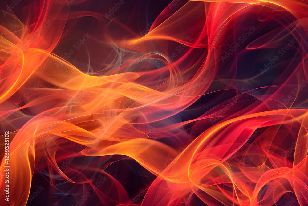 Poster digital artwork depicting vibrant red and orange smoke patterns on a dark backdrop
