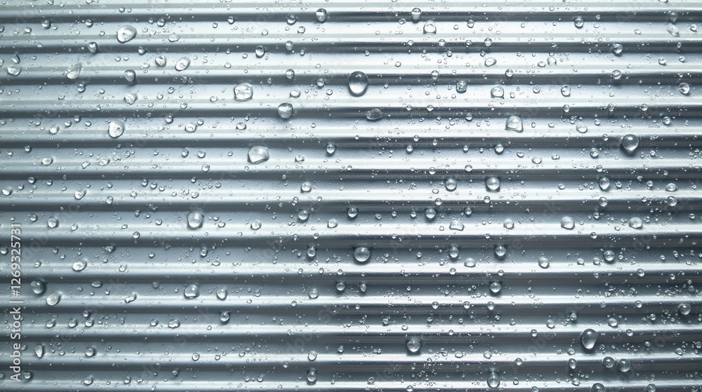 Poster water droplets on a corrugated metallic surface, a study in texture and reflection