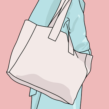 Woman with White Tote Bag and Light Blue Trench