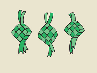 Ketupat rice dumpling asian traditional food illustration in vector hand drawn style
