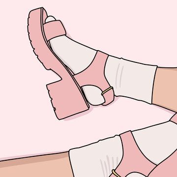 Feet with Pink Sandals and White Socks