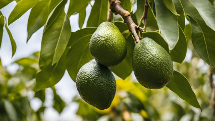 Well-ripened avocado fruits appearing on the tree as an agricultural yield