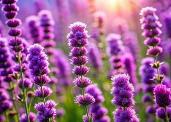 Obraz premium Vibrant Perovskia atrica Field in Summer Sunlight - Macro Photography