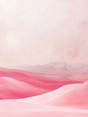 Fototapeta premium Abstract pink landscape background. Panorama view wallpaper in minimal style with hill, desert, sand in pastel color. For prints, interiors, wall art, decoration, covers, and banners.