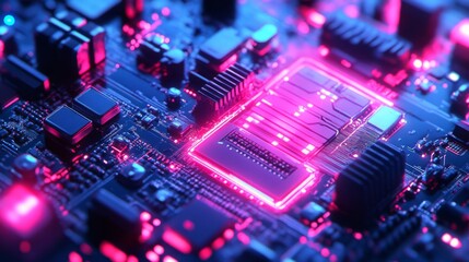 A Neon cityscape futuristic city night glowing vibrant architecture building skyscraper urban pink red blue light reflection technology digital art