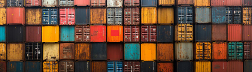 Fototapeta premium Wide shot of a port with shipping containers piled up
