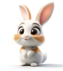 cute cartoon bunny with big eyes, a full body, and a white background