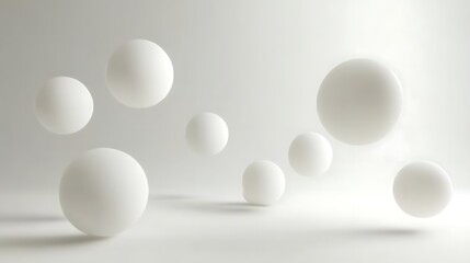 White spheres float gently in a soft light space