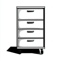 Four Drawer Mobile Filing Cabinet Office Storage Solution Sketch Style Illustration