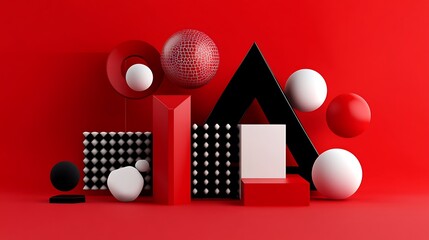 Abstract Red Black White Geometric Shapes Composition