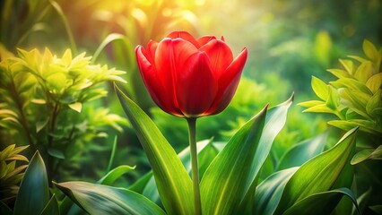 Vibrant Red Tulip Watercolor Painting: Elegant Spring Flower in Nature